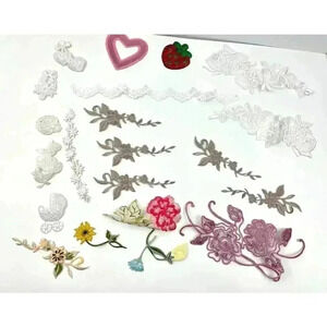21 PC FLoral Heart Sewon Iron On Patches Applique Mixed Variety Assorted NEW